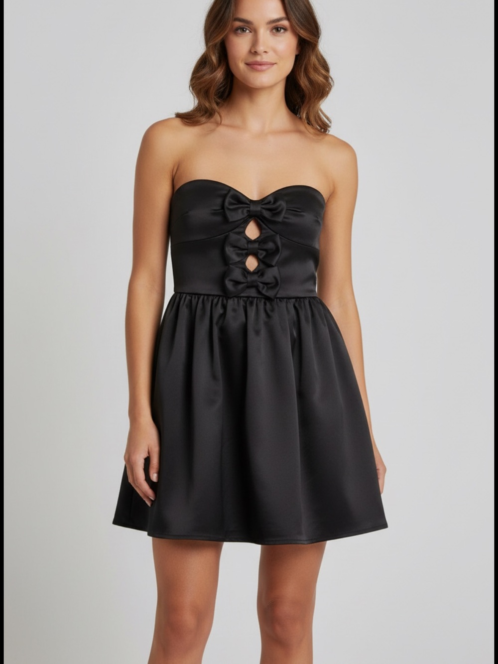 NWT All in Favor Strapless Peekaboo Bow Mini Dress Black size Large